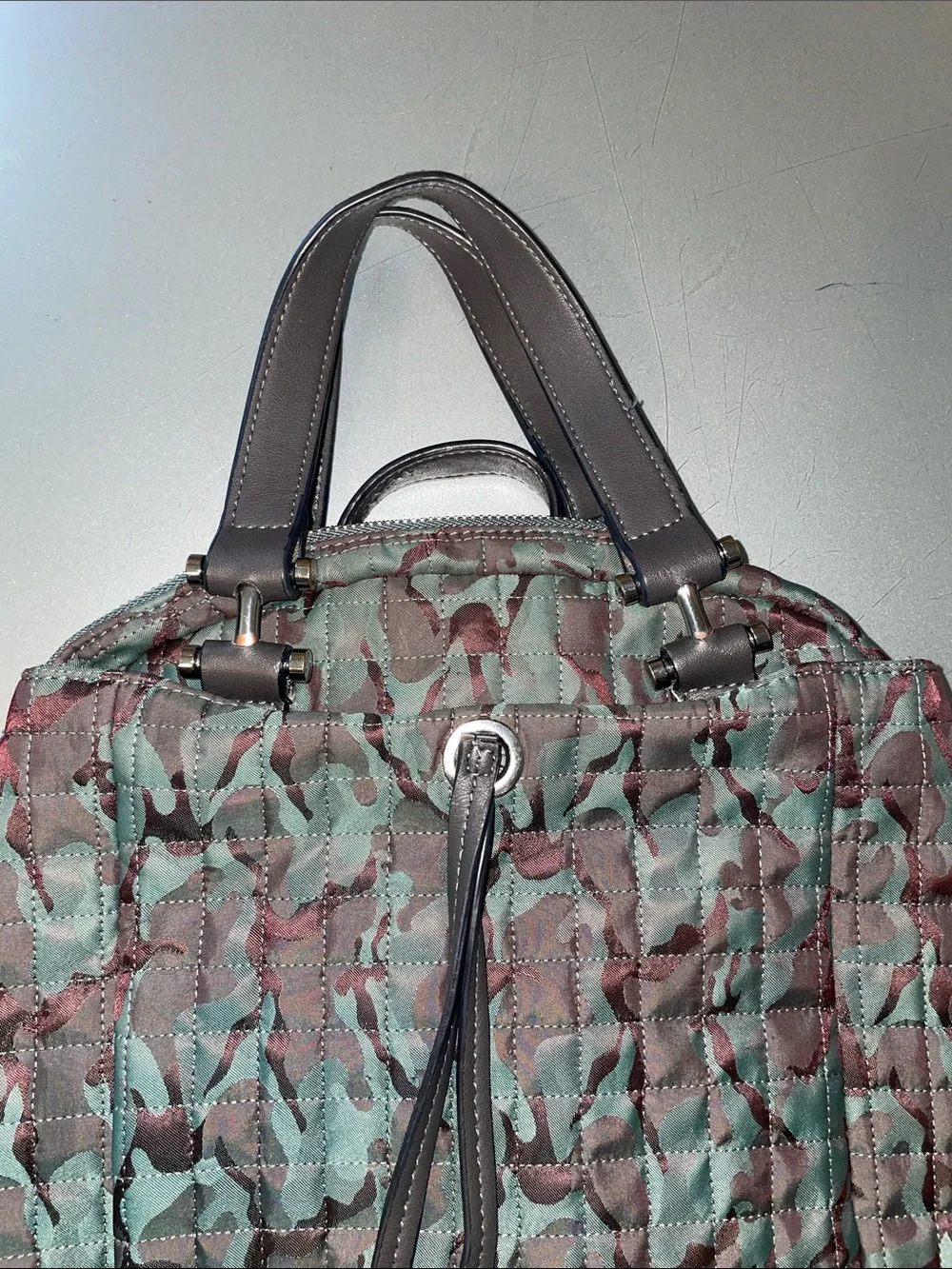 Max Studio Quilted Camouflage Backpack Tote in Green and Brown